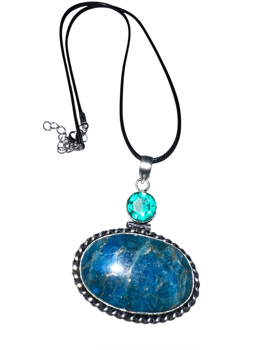 Blue Stone Pendant Necklace with Emerald Accent - Picture 3 of 3